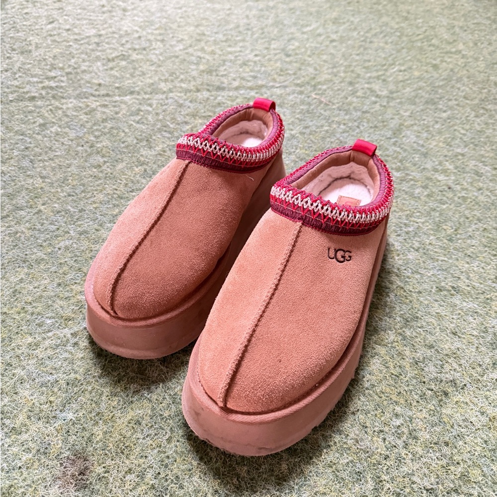 UGG Brown Slippers with Red Trim